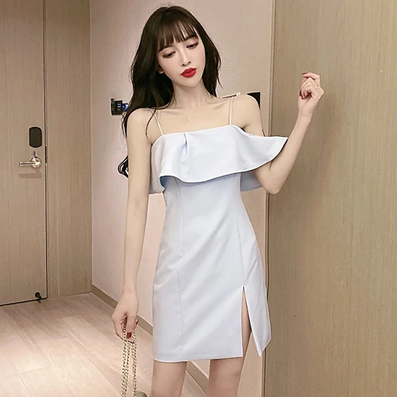 

Sexy off-Shoulder Suspender Dress Ruffled Dress Rac