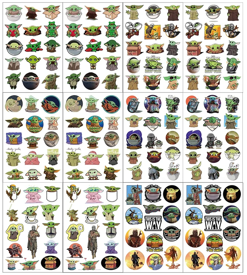 Pegatinas de tatuajes de Star Wars Para Ni&ntilde;os, figuras de acci&oacute;n de dibujos animados Mandalorian, Yoda, pegatina impermeable para beb&eacute;, regalos de Navidad y cumplea&ntilde;os, 1 Uds.-3