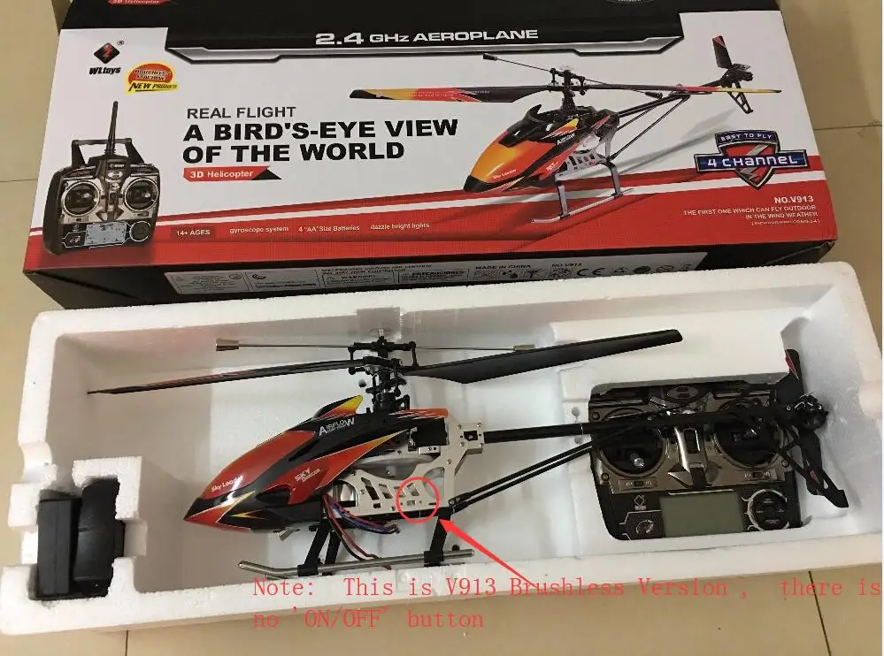 Бесщеточная версия WLtoys V913 4CH большой Радиоуправляемый вертолет RTF WL V913B 2 4G с