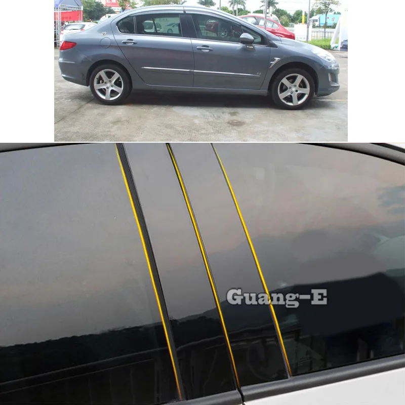 Car PC Material Pillar Post Cover Door Trim Window Piano Black Molding Sticker Plate For Peugeot 408 2010 2011 2012 2013 2014
