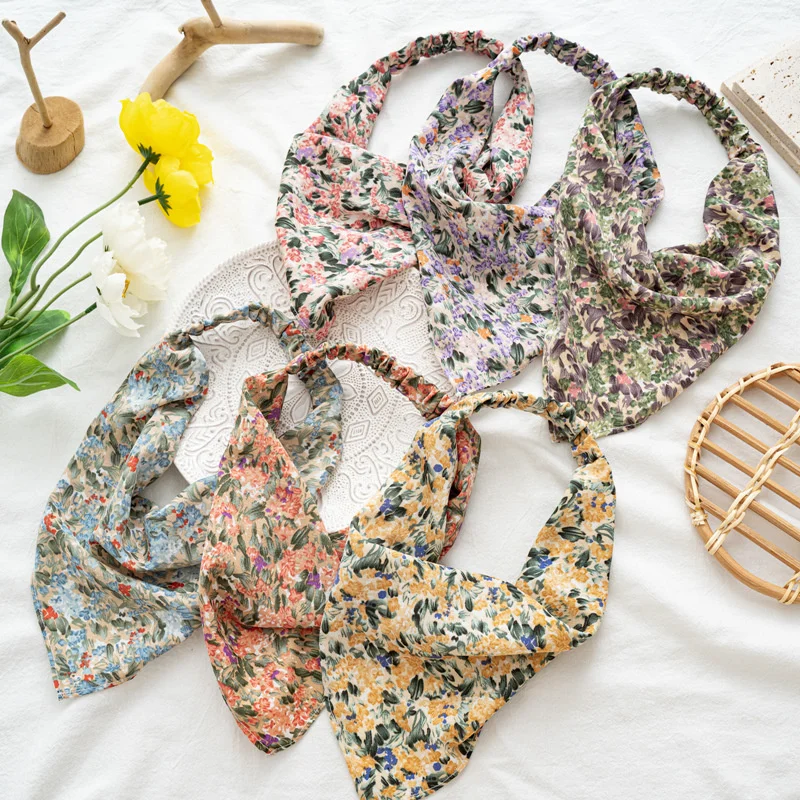 

Fashion Floral Print Hair Scarf Scrunchies Vintage Triangle Bandanas Headband Elastic HairBands Turban Headwrap Hair Accessories