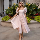 Короткое атласное свадебное платье, соблазнительные розовые платья невесты с квадратным вырезом и рукавами-фонариками, с бусинами и поясом