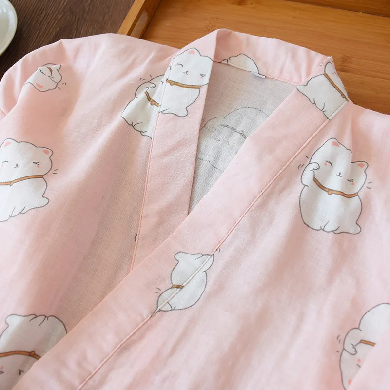 

2020 New Spring Japanese kimono Cotton Gauze Women Pajamas Sets Pyjama Cute Cartoon Top+Pants 2Pcs Pijama Sleepwear Lounge Wear