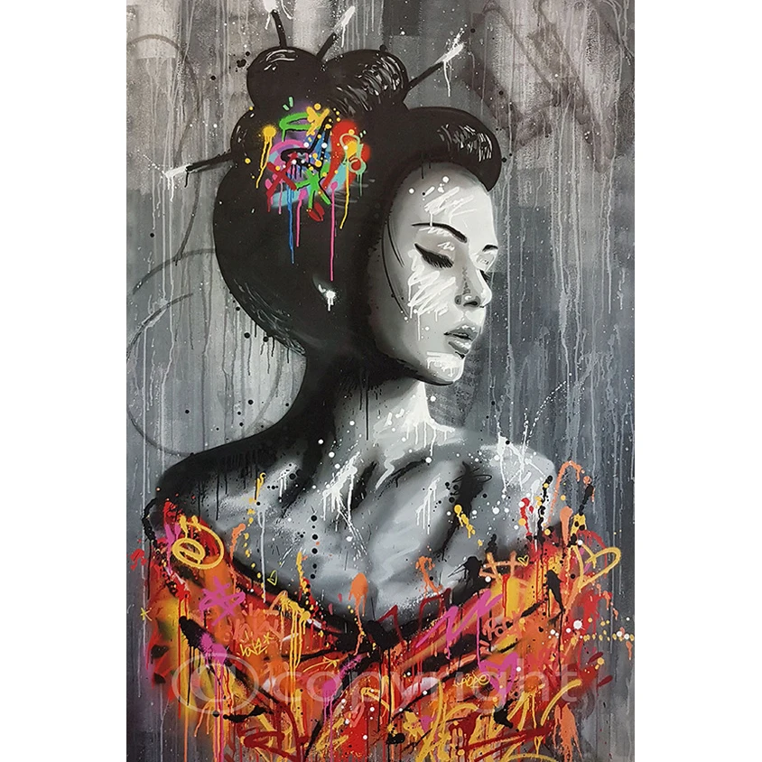

5D алмазная живопись «сделай сам», граффити, Японская женщина, полная вышивка, вышивка крестиком, мозаика, Наборы для творчества, домашний де...