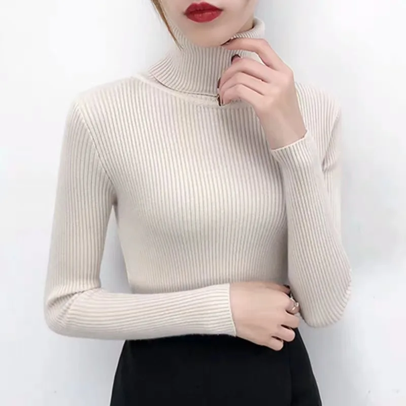 

2020 new autumn and winter high neck knitted bottoming shirt women's slim pullover solid color wild warm thick sweater