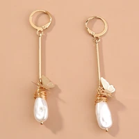 korean long pearl dangle earrings for women golden butterfly geometirc circle earring 2021 trend jewelry gift accessories