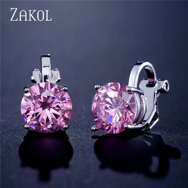 ZAKOL Cubic Zirconia Clip Earrings для Дамская Мода Ювелирные изделия из кристаллов серьги женские Свадебная вечеринка подарок наивысшего качества FSEP526 - Окраска металла: Pink