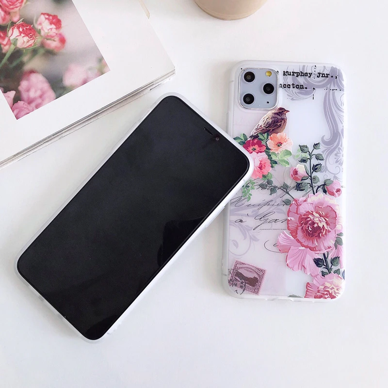 Чехол для iPhone 12 11 Pro XS Max XR 12Mini милый ретро чехол телефона с рельефным розами X 6 7 8 Plus