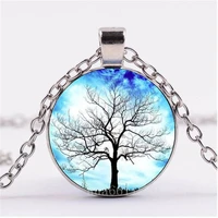 tree of life new photo cabochon glass chain necklacecharm creative women pendants fashion jewelry friend gifts
