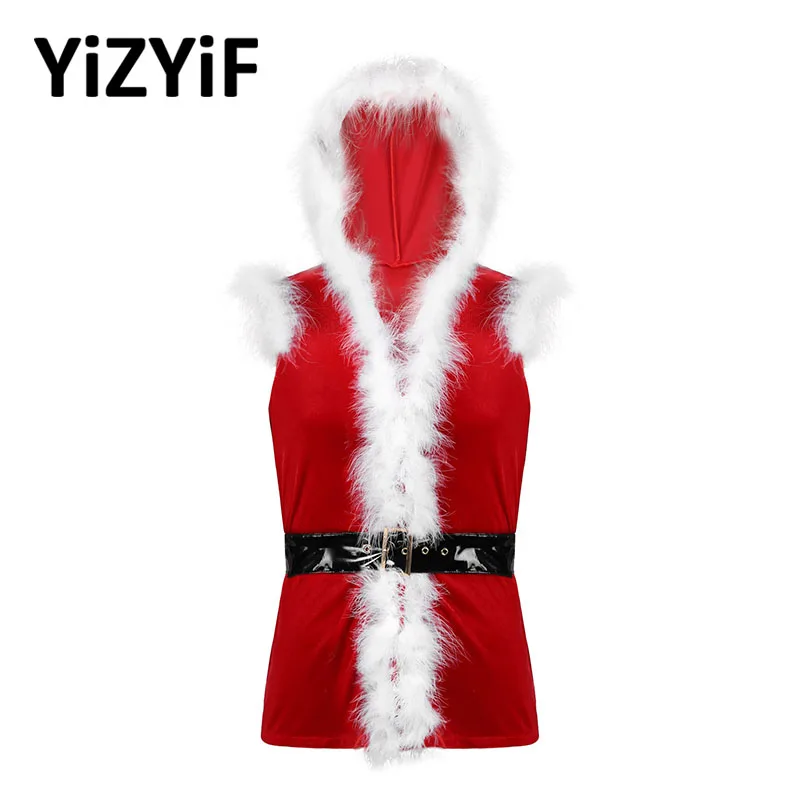 Купи Men Red Soft Velvet Hooded Vest Waistcoat Faux Fur Trim Christmas Costume Holiday Rave Santa Claus Cosplay Xmas Clothes Dress Up за 1,019 рублей в магазине AliExpress