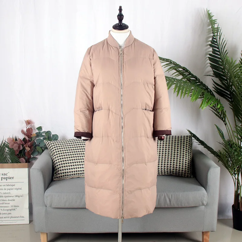 Light Khaki Schinteon/ корейский стиль, бейсбольная куртка-пуховик с капюшоном, пальто, свободная зимняя длинная верхняя одежда, 90% белый пуховик на утином пуху, больше размера - Цвет: Light Khaki