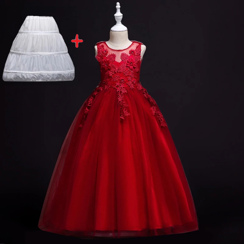 Wedding Party Dress for Girls Lace First feast princess Long Dress New Exchange Dress Ball Beauty Sexy Shoulder Dress