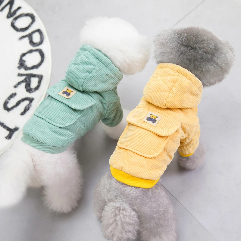 

New Arrival Pet Clothes Jacket Winter Hoodies Warm Corduroy Two Legged Cotton Puppy Clothes Pet Clothes Small Dog Teddy Coat