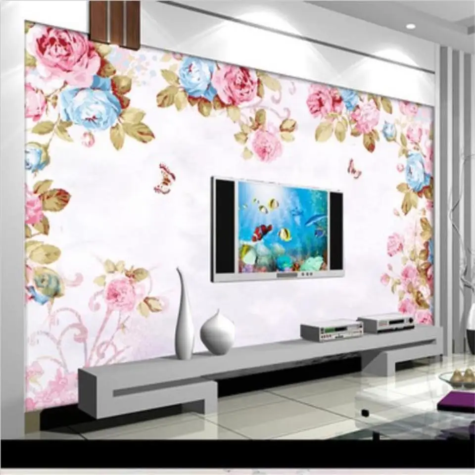 

custom photo wallpaper living room mural retro European hand painted flowers 3d picture sofa TV backdrop wallpaper for wall 3d