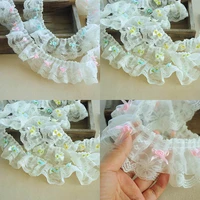 6cm wide double mesh gauze pleated bow applique lace ribbon diy dress skirt trim hat bag scarf decorative doll clothing material