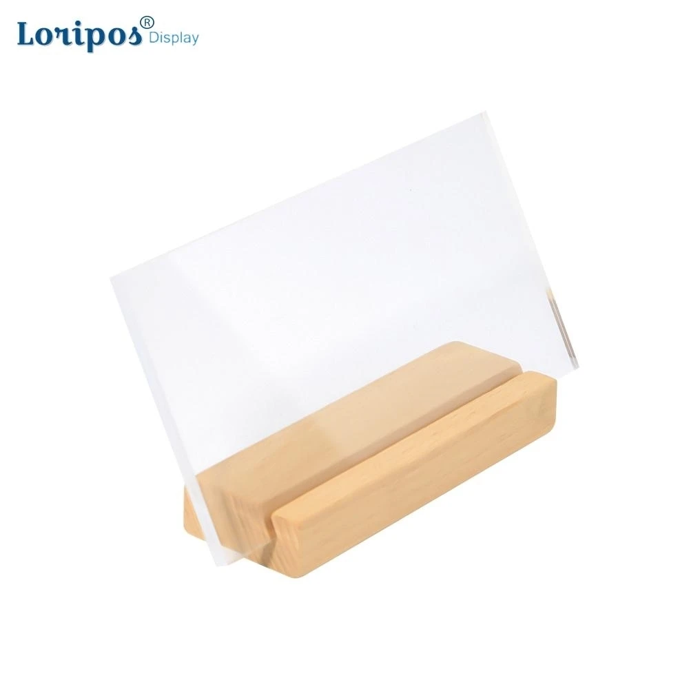 

130*90mm Acrylic Label Frame Merchandise Price Tag Poster Stand Wooden Photo Wood Picture Holder Desk Sign Clip