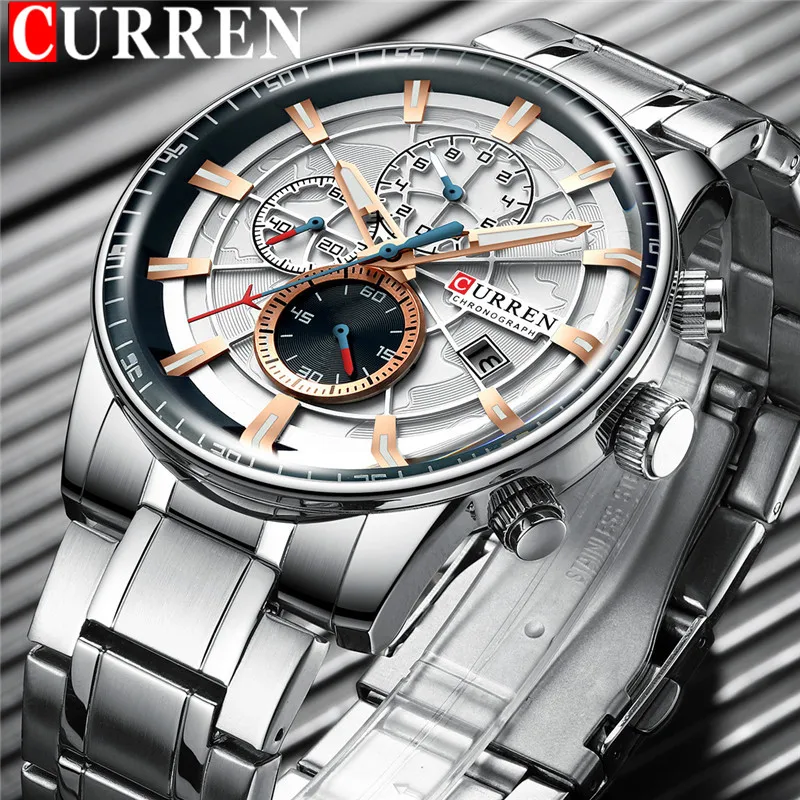 Часы хронограф мужские водонепроницаемые из нержавеющей стали 8362|Кварцевые