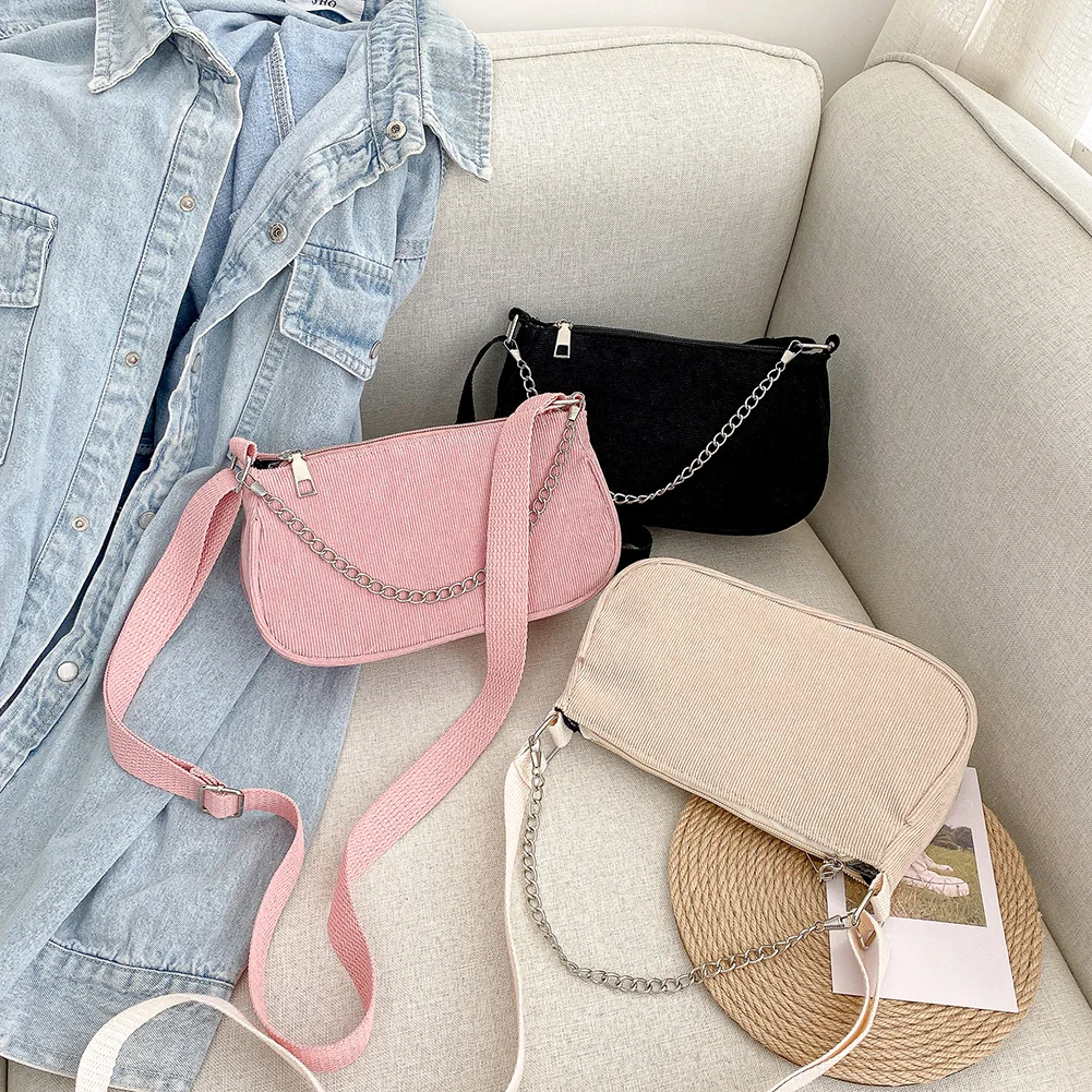 Женская однотонная сумка через плечо с цепочкой модная Вельветовая популярная