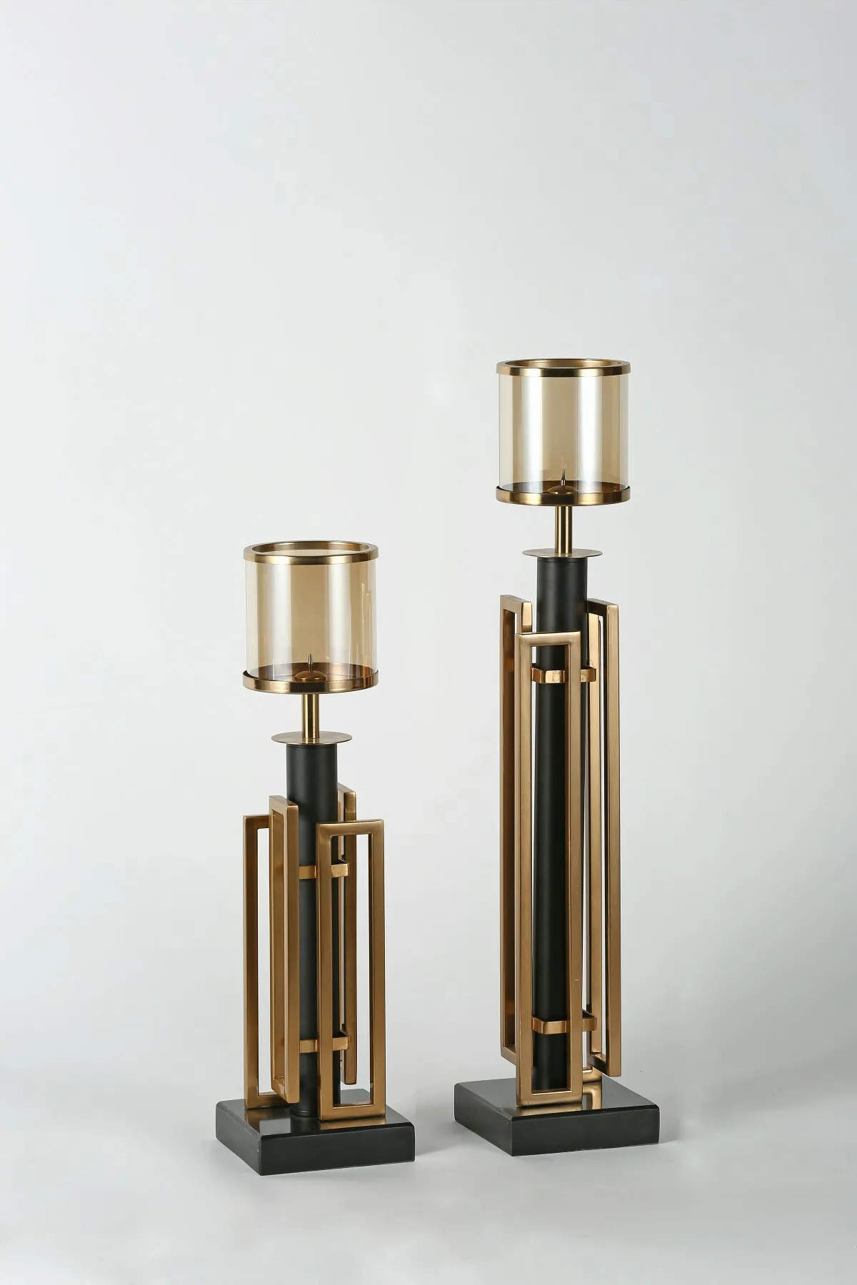 

American Marble Metal Candle Holder Gold Glass Candlestick Windproof Wedding Centerpieces Living Room Home Decoration FC575