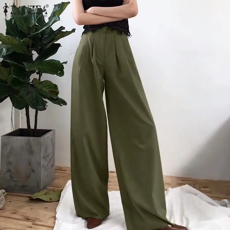 

Брюки ZANZEA Женские повседневные свободные, офисные длинные брюки с широкими штанинами, штаны с завышенной талией, однотонные прямые комбине...