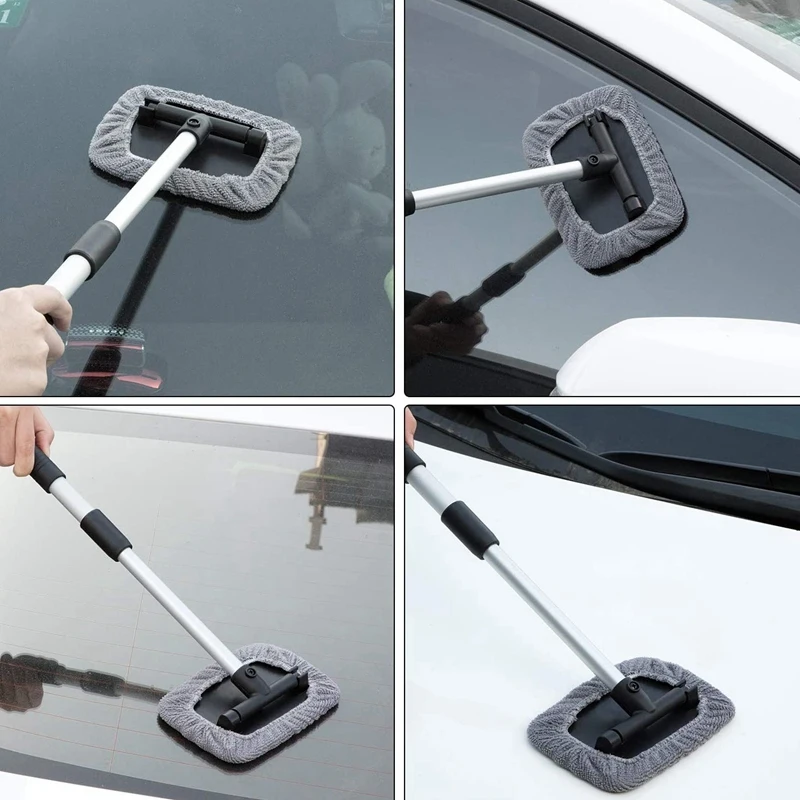 

Car Window Cleaner Brush,Windshield Glass Cleaning Tool Extendable Aluminum Handle with 8Pcs Microfiber Covers