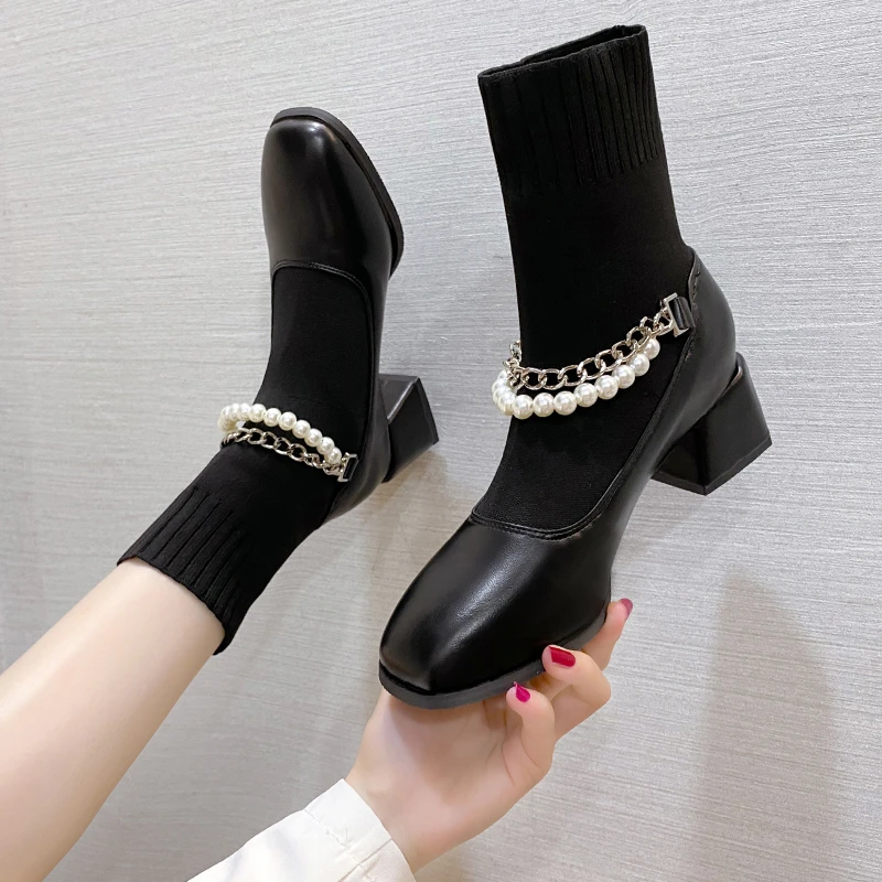 

Женские ботинки средней длины с круглым носком-женские ботинки на средней резиновой подошве с низким вырезом Лето-Осень 2021