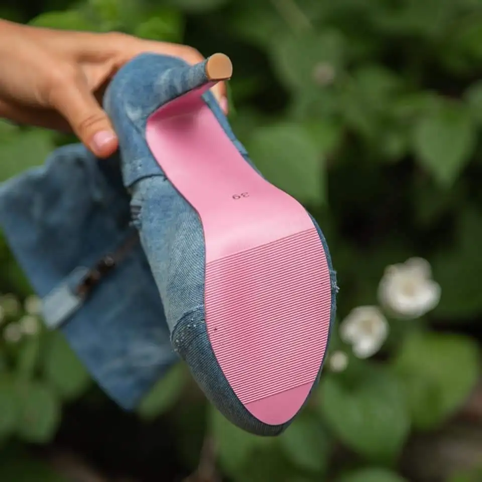 Women Pointed Toe Platform Ankle Boots Thin High Heel Botas Jeans Leather Side Zipper Buttons Booties for Pink Sole Shoes Party