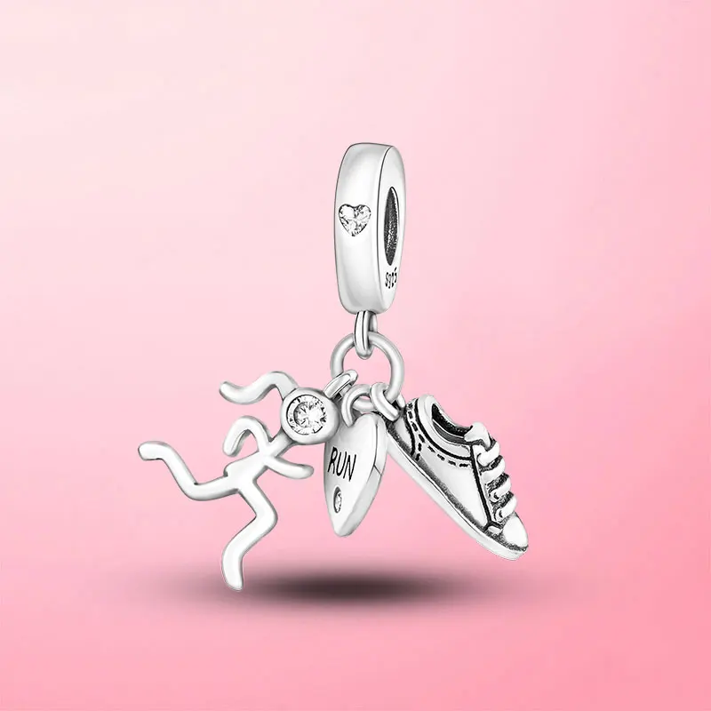 

2021 New Sport Pendant Sliver Color Running Girl Charm Beads fit Original Brand Bracelet Necklace Jewelry Making Girl