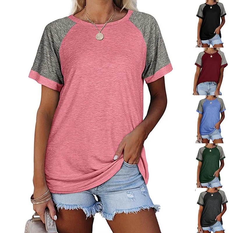 

Wholesale Short Sleeve Gym Summer Raglan Clothing Casual Round Neck Solid Color T-shirt Running Sports Regular Shirts for Women