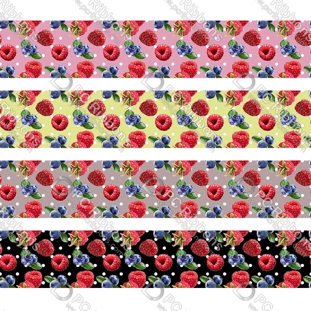 

16-75MM Blueberries&Raspberries Printed Grosgrain&Satin Ribbon DIY Handmade Materials Christmas Wedding Gift Wrap Tape 50yards