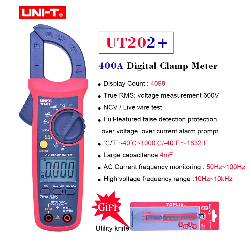 UT202 Plus True RMS цифровой клещи UNI-T UT201+ UT202+ UT202A+ AC DC напряжение переменного тока тестер НТС мультиметр защита от ложного обнаружения - Цвет: UT202 Plus