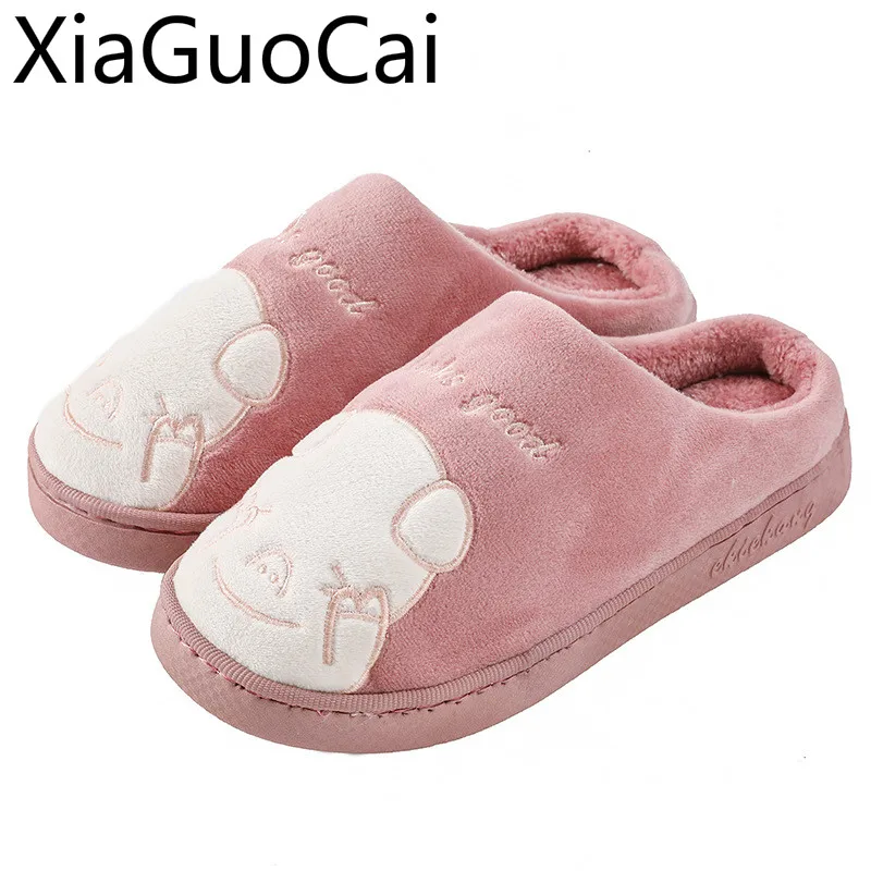 Симпатичные Зимние Хлопковые женские тапочки для пары теплые зимние плоские