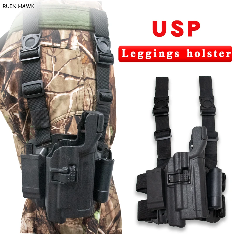 

Hunting Tactical Gun Holster Right Hand Airsoft Combat Pistol Thigh Leg For HK USP With Flashlight Pouch