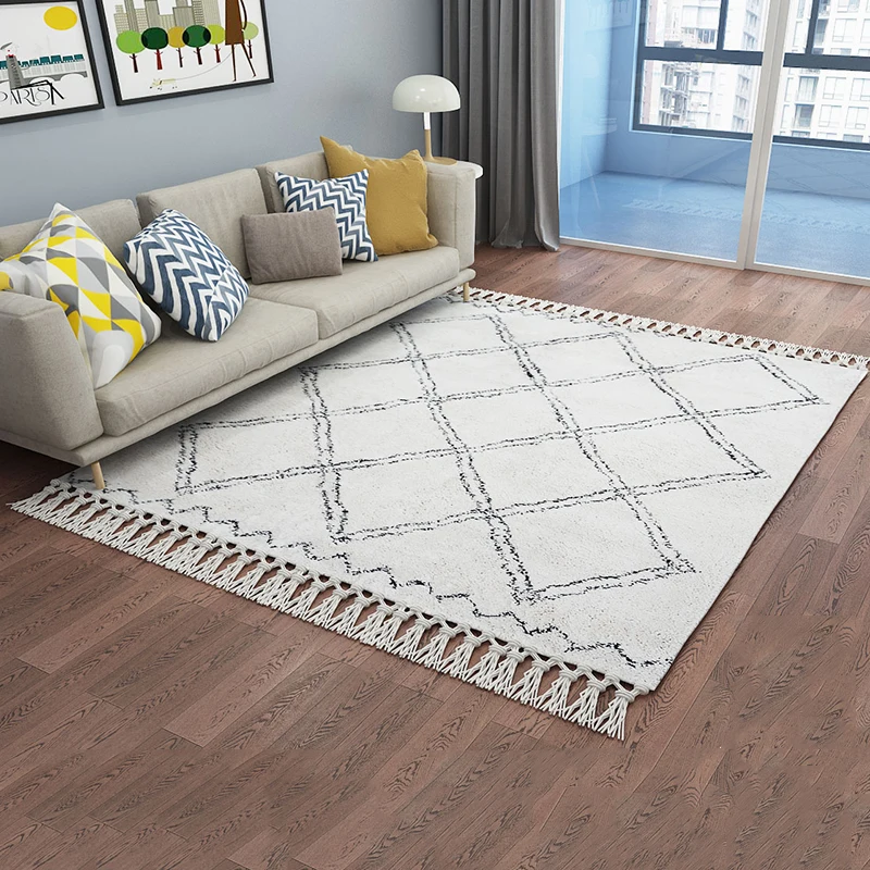 Коврик ручной работы в марокканском стиле с геометрическим рисунком решетки для