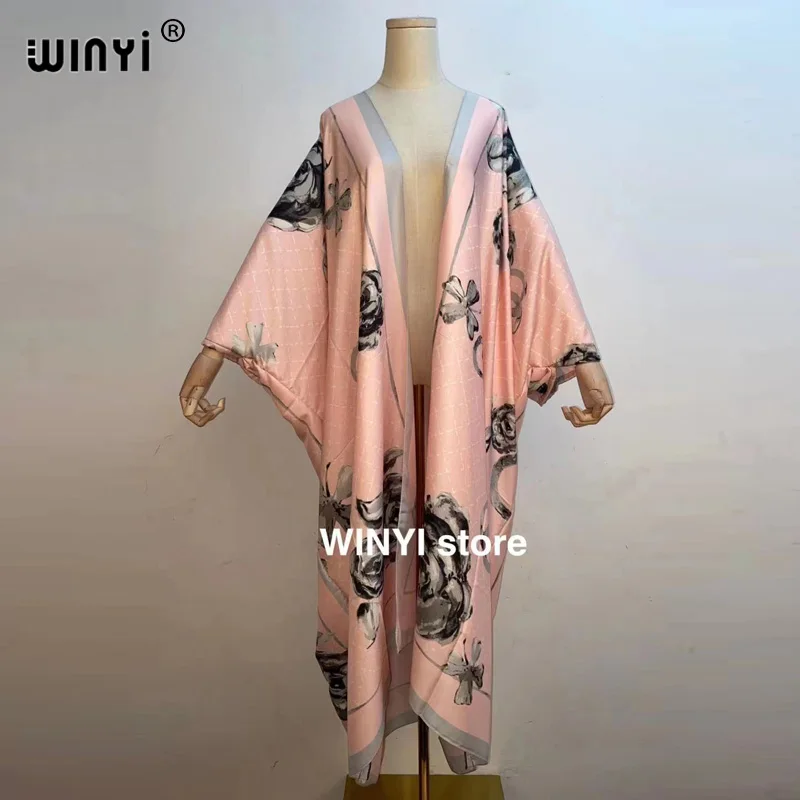 WINYI Middle East Sunmer Women Cardigan stitch coat dress Cocktail sexcy Boho Maxi African Holiday Batwing Sleeve Silk Robe