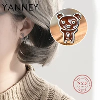 yanney silver color fashion bear drink stud earrings woman simple fresh sweet student campus style asymmetric jewelry