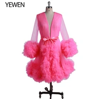 hot pink ruffles short maternity dress v neck party formal gown photo shooting dresses photography props yewen 2021