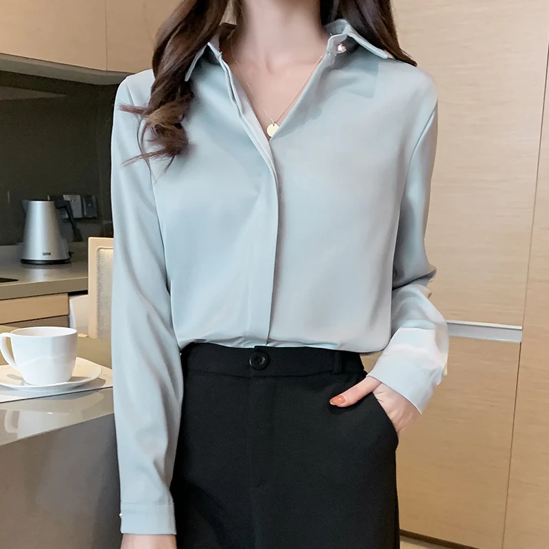 Новая шелковая рубашка с длинным рукавом Офисная Дамская блузка отложным