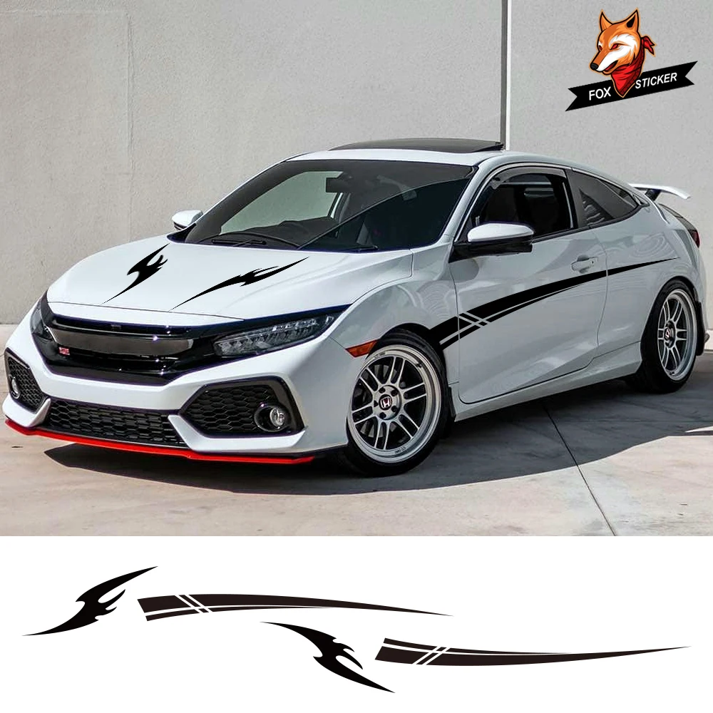 

Car Body Stickers Styling Engine Hood Auto Door Side Skirt Stripes Decal Racing Auto Body Decoration Accessories for Honda Civic