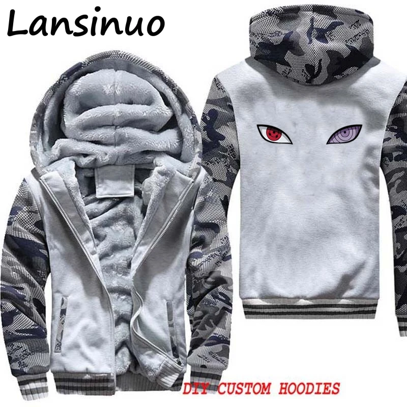 Мужское зимнее толстое пальто с капюшоном Мужская Новинка худи аниме принтом в