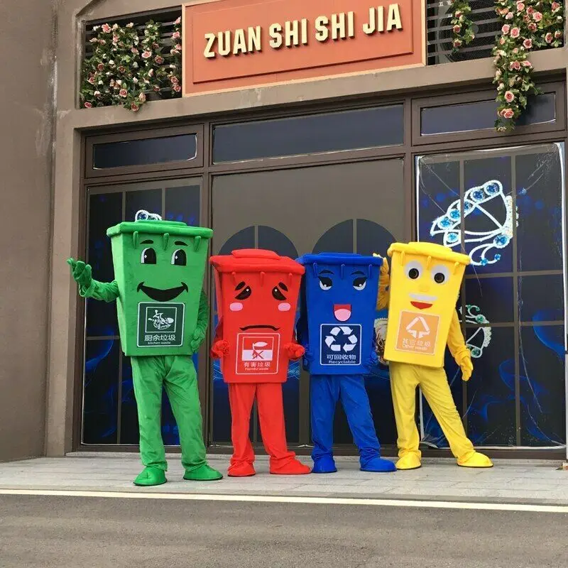 Мусорный бак талисман костюм Косплэй Вечерние игры платье наряд на Хэллоуин для