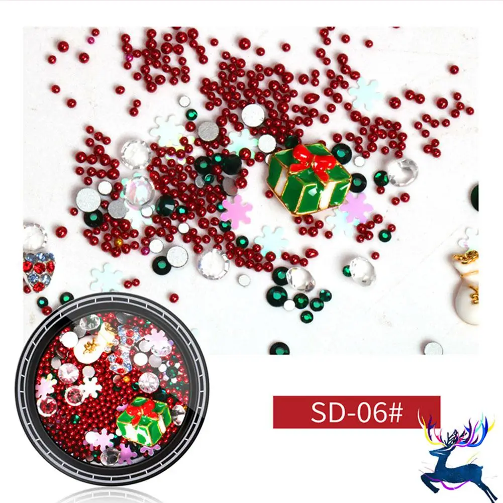 SD06 Рождественские украшения для ногтей, блестки для ногтей, блестящие стразы, Санта Клаус, снежинка, шпильки для украшения, смешанный маникюр, сделай сам, блестящий инструмент - Цвет: SD06