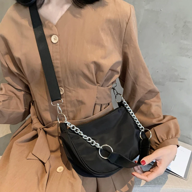 

Mihaivina Nylon Baguette Bag For Women Handbags Shoulder Crossbody Bags Female Small Subaxillary Bag With Chain Bolsa Feminina