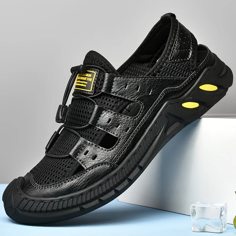 Сандалии мужские из натуральной кожи пляжная обувь повседневные шлепанцы тапки