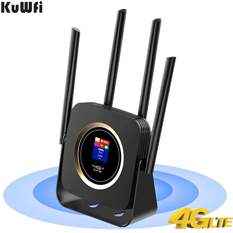 

KuWFi 4G LTE маршрутизатор 300 Мбит/с высокоскоростной беспроводной CPE встроенный аккумулятор 3000 мАч Мобильный Wi-Fi точка доступа с слотом для sim-ка...
