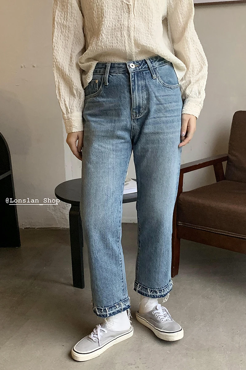 

IEQJ 2021 New Summer Fashion Women Clothes High Waist Denim Blue Washted Full Length Pants Female Jeans WP24805L