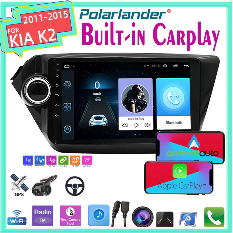 

Автомагнитола 2DIN, Bluetooth, Wi-Fi, GPS-навигация, 9 дюймов, встроенный Carplay, 1 + 16 ГБ, мультимедийный плеер Android 10 для Kia Old K2 2011-2015