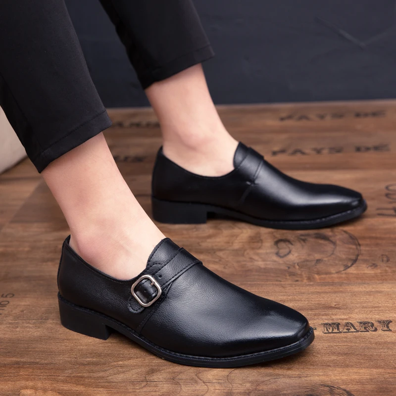 Men leather Casual Shoes mens pointed toe dress shoes high quality formal slip on Flats sandals man black brown Party Lofers | Обувь