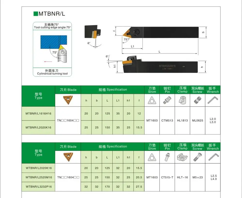 

External Lathe Cutter Bar MTBNR2020K16 MTBNR2525M16 MTBNR1616H16 MTBNR use TNMG Carbide Inserts Turning Tools Holder CNC Tool