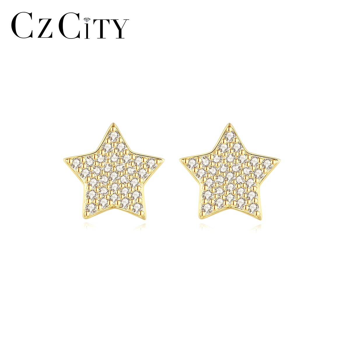 

CZCITY New Fashion Full CZ Star Stud Earrings for Women 925 Sterling Silver Fine Jewelry Bijoux Femme Pendientes Christmas Gifts